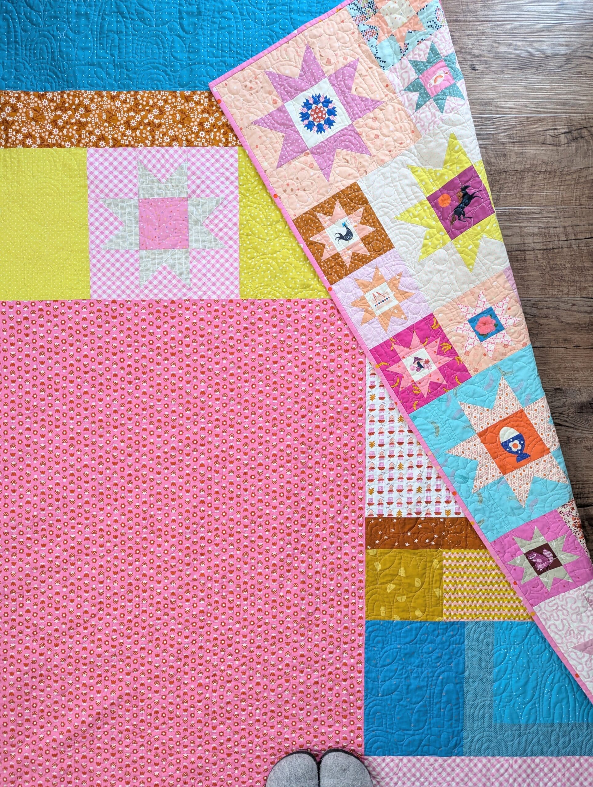 Quilt laying on floor.
