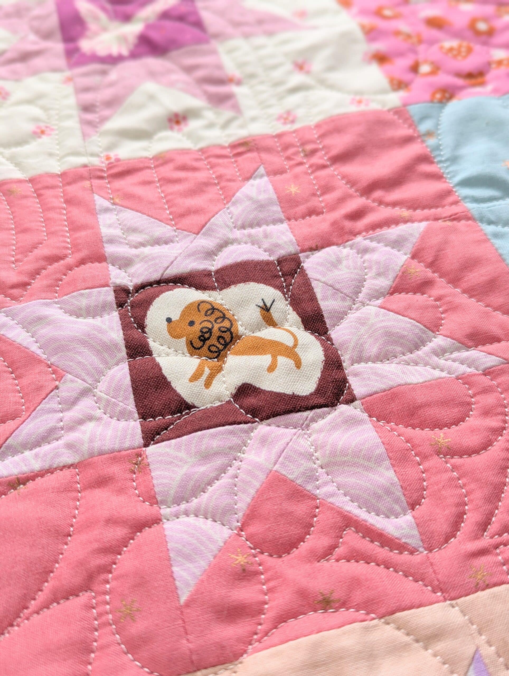 Closeup of quilting stitches.