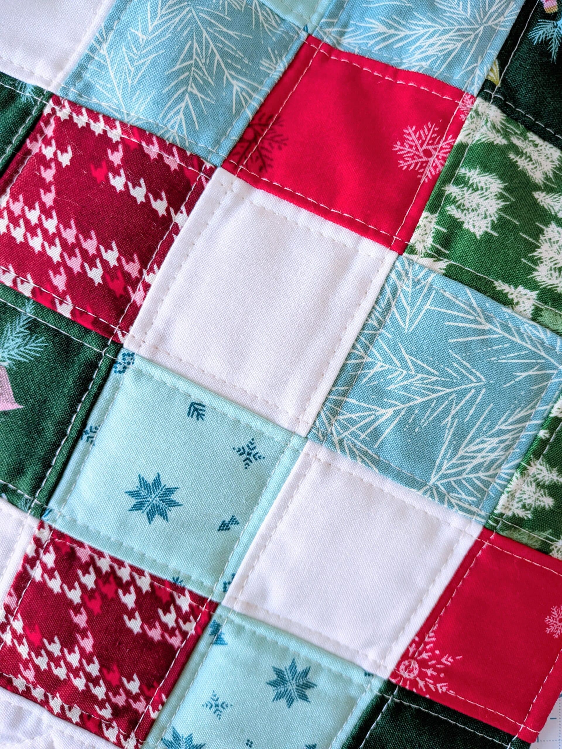 Closeup of quilted patchwork.