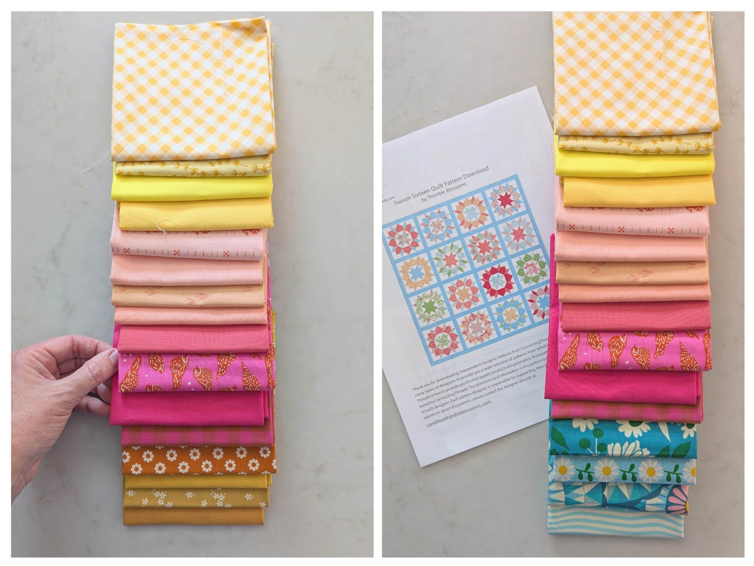 Two different fabric pull options side by side, one incorporating blue fabric, and one not.