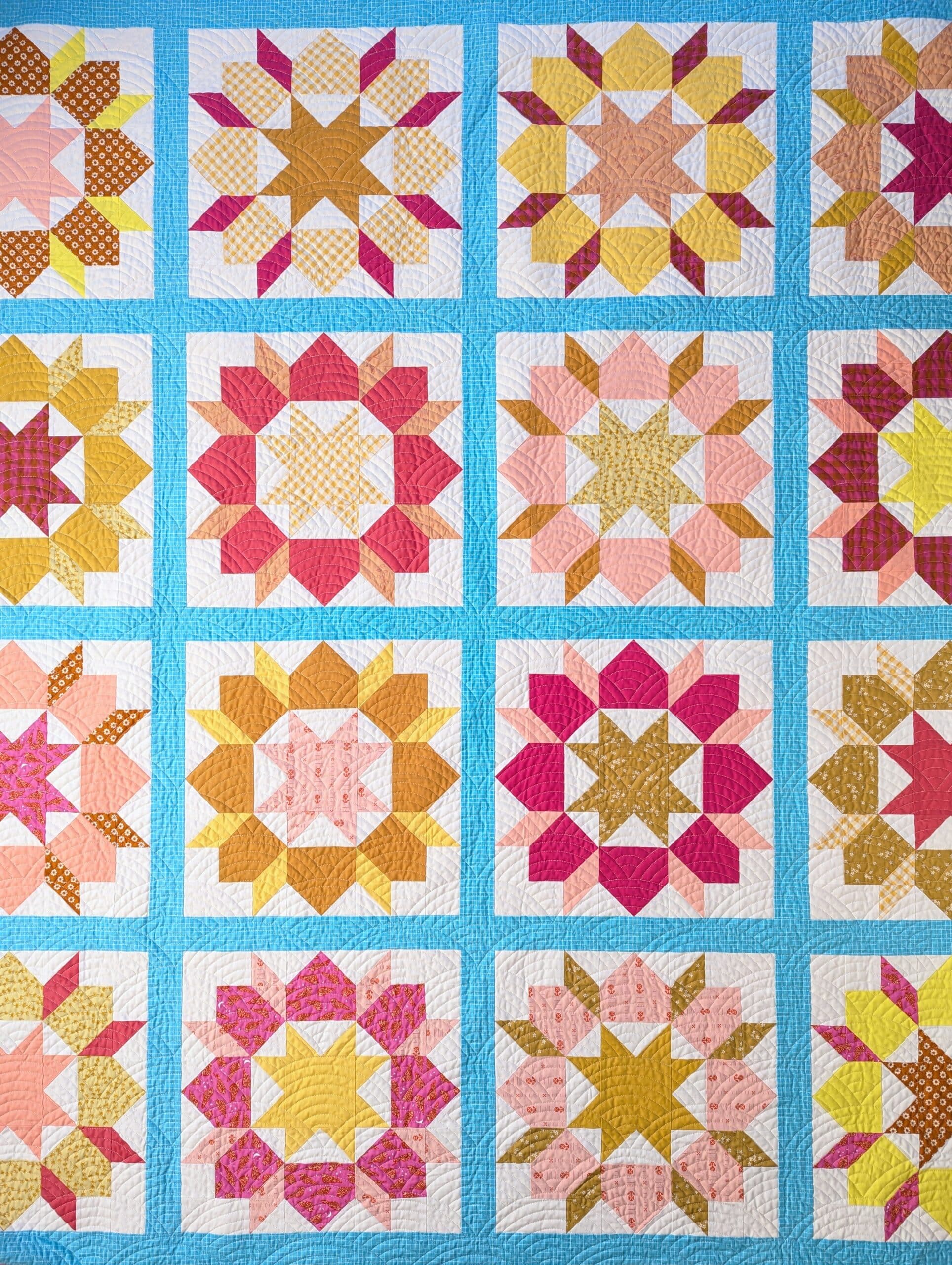 A bright and colourful quilt.