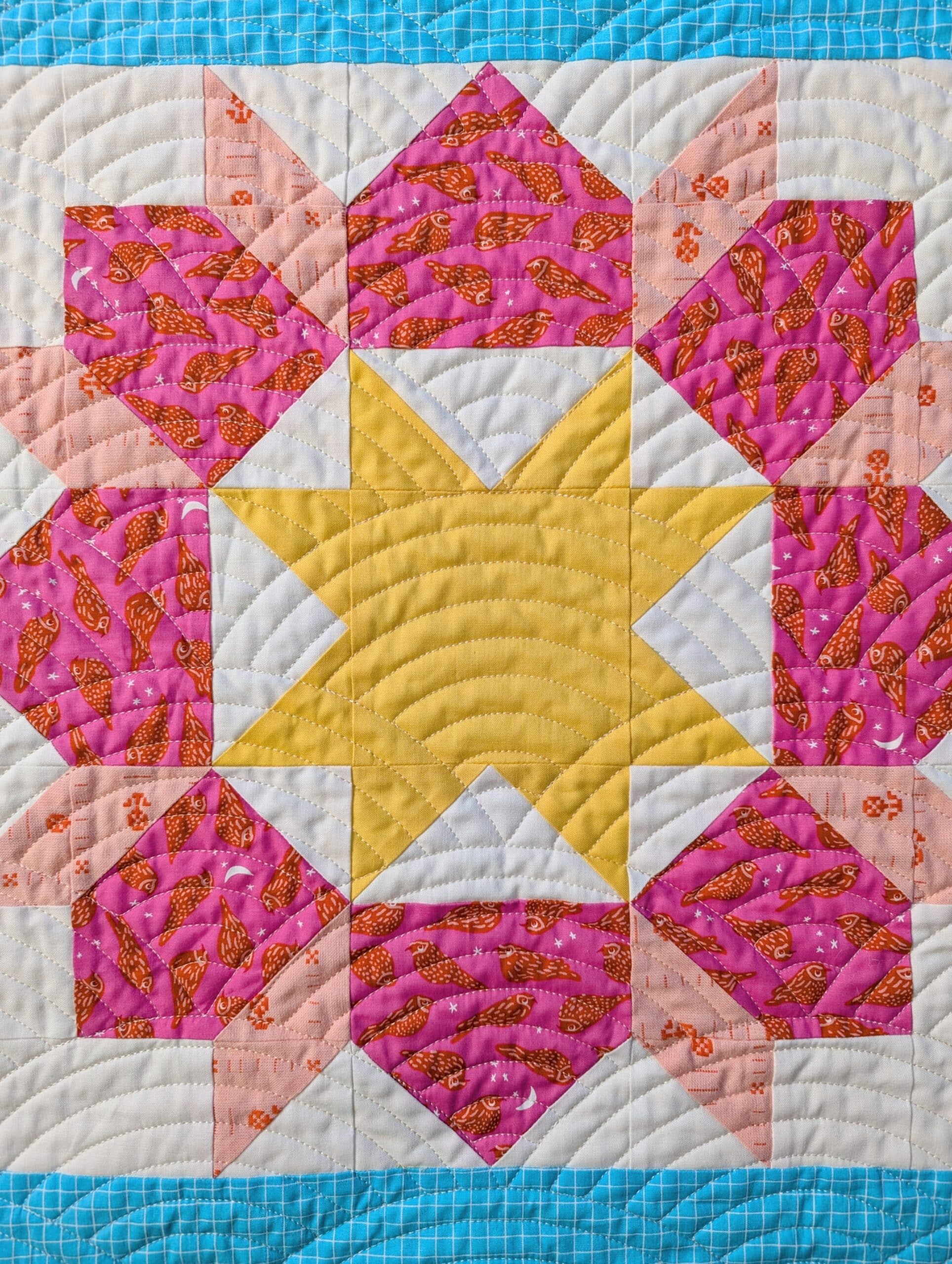 Closeup view of one block of the quilt.