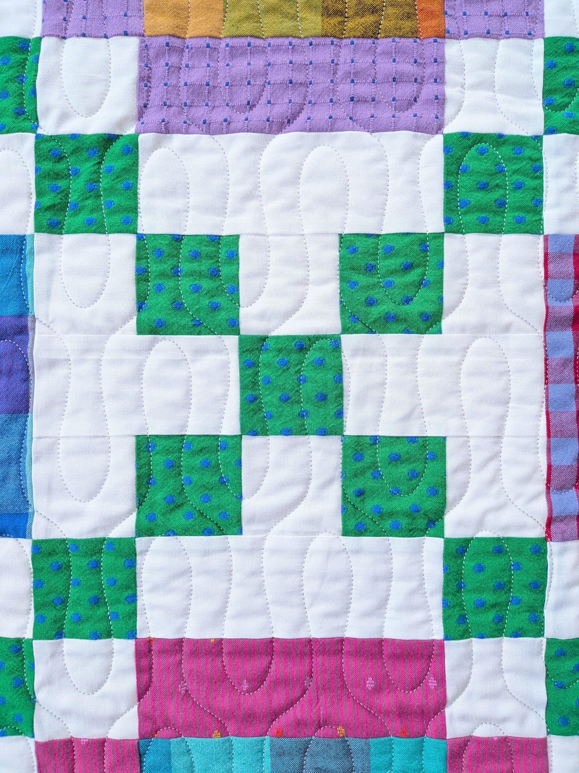 A closeup view of a single block in the finished quilt.